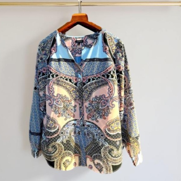 Talbots Pink Blue Paisley Blouse Button Up Size Large - Picture 1 of 13